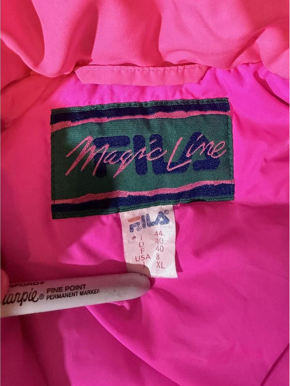 Vintage 80s Fila Magic Line Ski Jacket Womens XL Hot Pink Color Block Neon - Picture 7 of 11